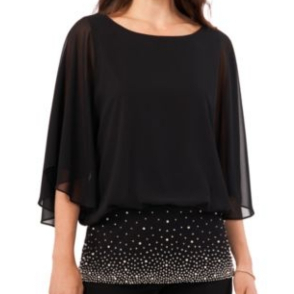 Chaus Black Sheer Blouse With Embroidered Details 1X New With Tags 📍 - Picture 1 of 6